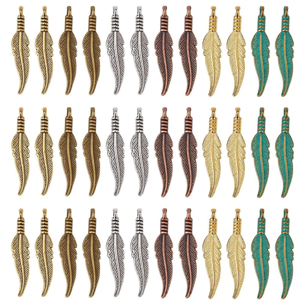 6571 1 Box 120Pcs Feather Charms Bulk Bohemian Style Small Feather Charm